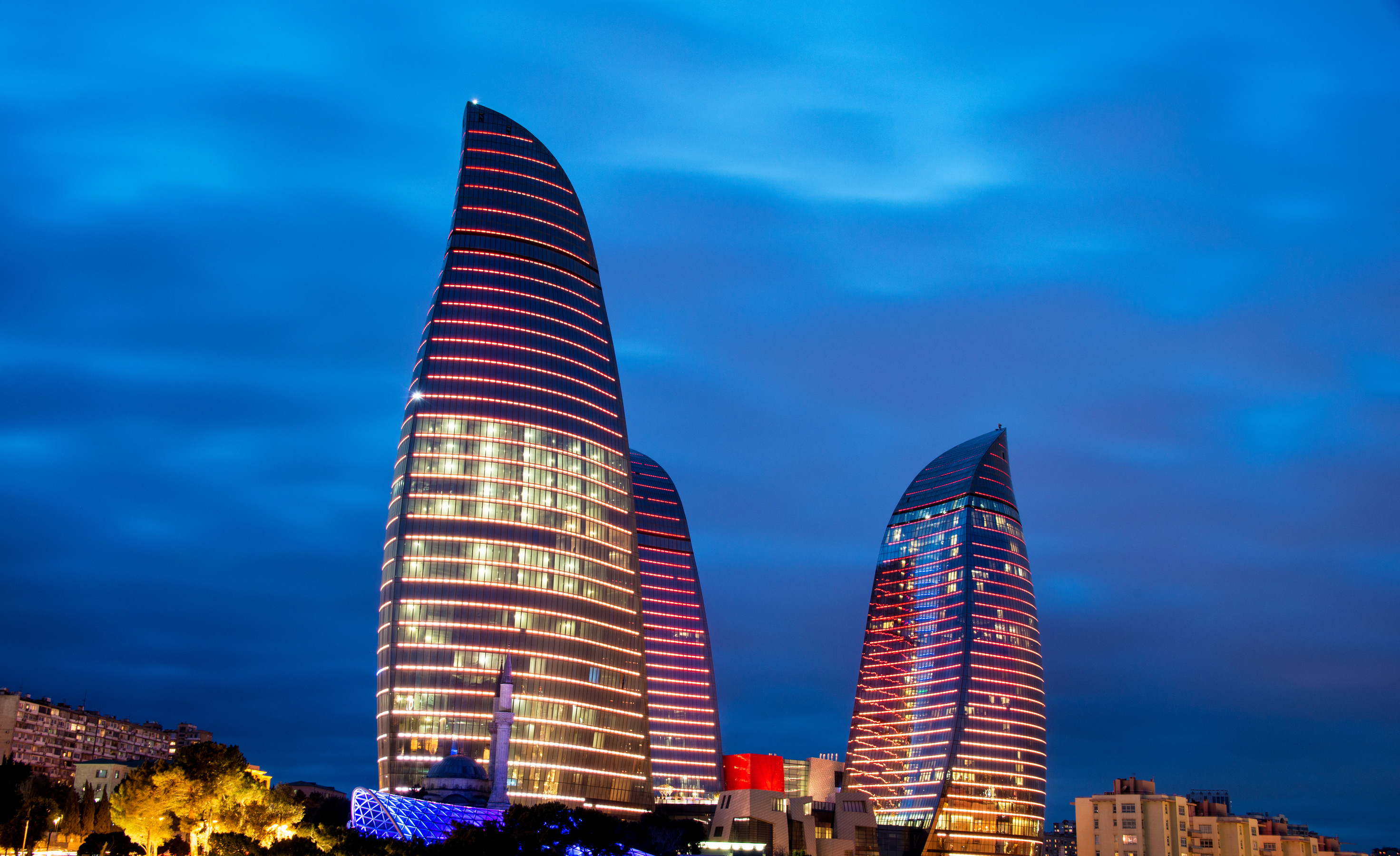 Flame Towers Baku daytime