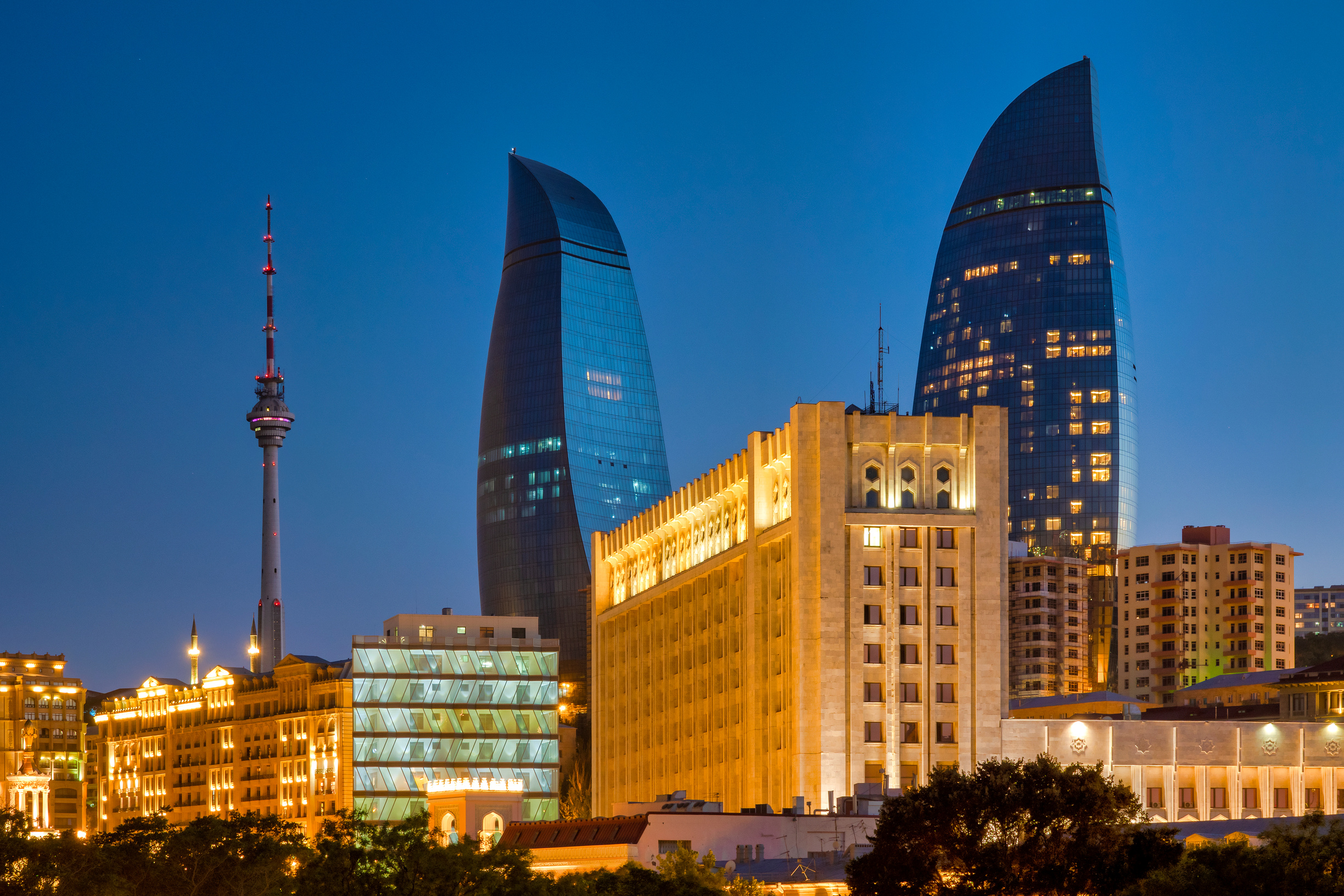 Baku city view from Flame Towers